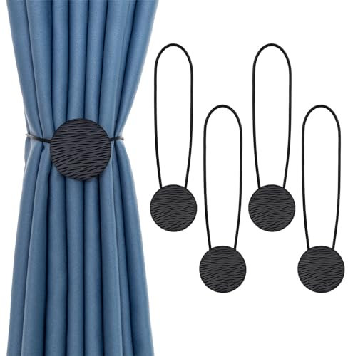 besbomig 4 Stück Magnetische Vorhang Raffhalter, Metall Vorhanghalter Gardinen Raffhalter Seil Binder Clip, Gardinenhalter für Wohnzimmer Büro Fenster Haus Dekoration, Schwarz 3