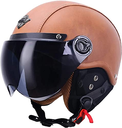 Klassisk Jet-Hjälm Vintage Motorcykelhjälm Retro Jet-Hjälm 3/4 Motorcykelhjälm Skoterhjälmar För Kvinnor Och Män Stötsäker Motorcykelhjälm ECE-Certifierad B,M=55-57CM