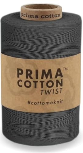 fuwi Prima Cotton Twist Baumwollgarn 0,8 mm - Mattes Häkel- & Strickgarn aus 100% Baumwolle, nicht mercerisiert - Für Spitzen, Tischdecken, Traumfänger & Weben, 1000 Meter (0066 - dunkles Grau)