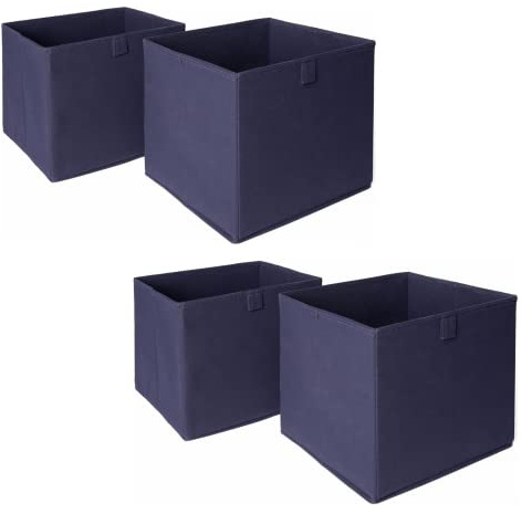 OHS Set of 4 Fabric Storage Boxes Home Organiser Toys Clothing Bathroom Pop Up Collapsible Foldable Cube Box, Navy Blue
