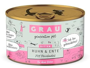 GRAU Våtfoder med kyckling och anka för kattungar, spannmålsfritt, originalprodukt, 1-pack (1 x 200 g)