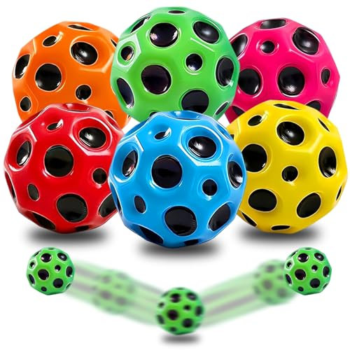 Byhsoep 6 Stück Jump Ball Flummiball High Bouncing Galaxy Moon Spaceballs Leuchtender Springball für Kinder Outdoor & Indoor