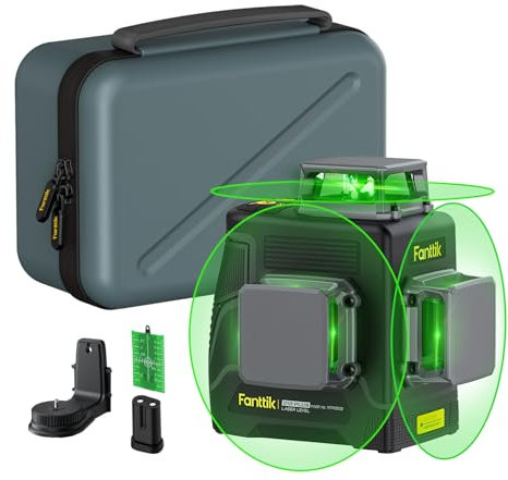 Fanttik D12 PLUS Selbstnivellierend Kreuzlinienlaser, Grün Linienlaser 12 Linien 3×360°, 5200 mAh Abnehmbare Batterie, mit Magnetische Halterung, EVA-Handtasche, für Baustelle und Inneneinrichtung