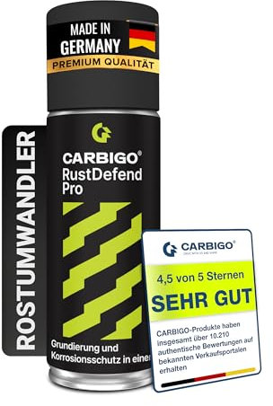 Carbigo RustDefend PRO Rostumwandler Spray 400 ml I Rostumwandler Auto, geeignet für Motorrad, Boote & andere Metalle I Rostschutzgrundierung, effektiver Rostschutz I Langzeit Korrosionsschutz Spray