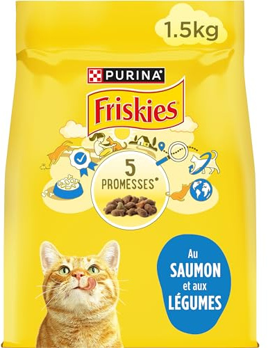 FRISKIES | Chat | Croquettes complètes pour Chats Adultes | Au Saumon et aux Légumes | Aliment Complet Riche en Vitamines et Minéraux | Sac | 1,5 KG