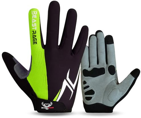 BEAST RAGE Fahrradhandschuhe, halber Finger, für Damen und Herren, mit Gel gepolstert, rutschfest, stoßabsorbierend, für Fitnessstudio und Mountainbike, atmungsaktiv (Papageienfinger, L)