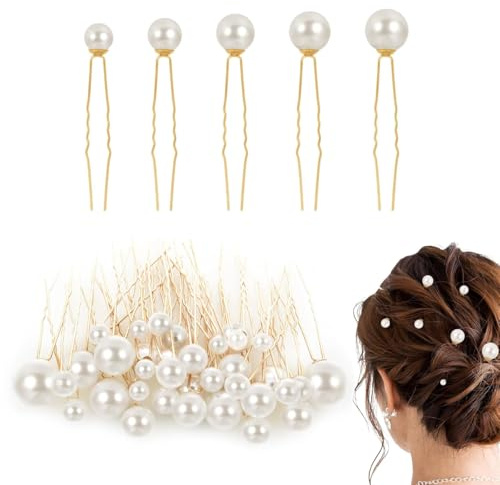 JJiaoLinin Horquillas Pelo Mujer, 36 Piezas Horquillas Pelo Mujer de Novia, Perlas Horquilla Pelos Mujers de Novia, Adorno Pelo Novias en Forma de U para Boda y Fiesta Para Pelo,Mujeres,Niñas (Oro)