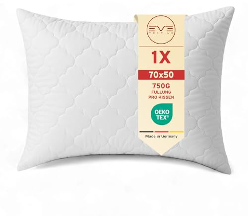 EVE Textile® Kopfkissen 70x50 cm ergonomisches Steppkissen Allergiker Kissen, waschbar, Atmungsaktiv, Öko-Tex 100, Schlafkissen Bettkissen mit Reißverschluss, Pillow Schlaf- & Dekokissen