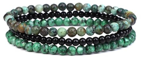 JENCVNL 3 Stück Naturstein Perlen Stretch Armband 4mm Echtes Naturstein Armbander Stretch 4mm Damen Edelstein Armband Echtes Edelstein Armbander Set für Frauen Männer Teens (Grün)