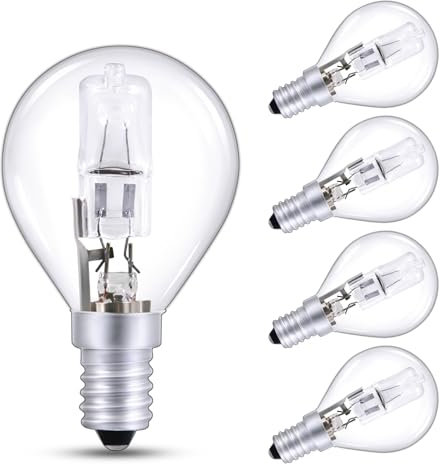 Morotty E14 Tropfenform Halogen Glühbirne Dimmbar, 2700K Warmweiß, E14 Tropfen Glühbirne Klar 230V 570LM, G45 E14 Globus Dekorative Halogenlampe für Kronleuchter Wandlampe Tischlampe, 5 Stück
