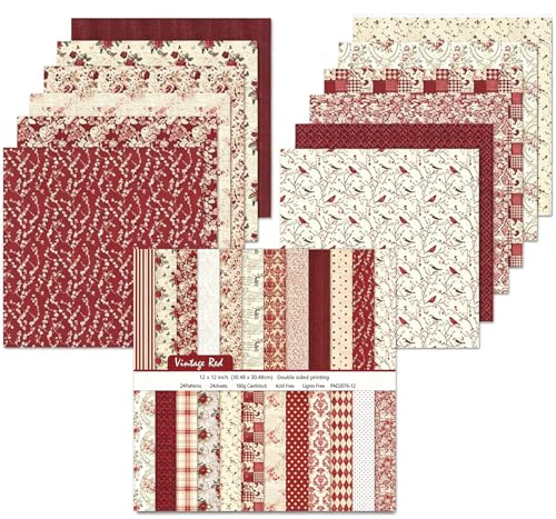 24 ark Scrap Paper Block, 30,5 x 30,5 cm, dubbelsidigt scrapbooking papper, 24 designer dekorativa papper av kartong för DIY dagbok album (röd, 12 tum)