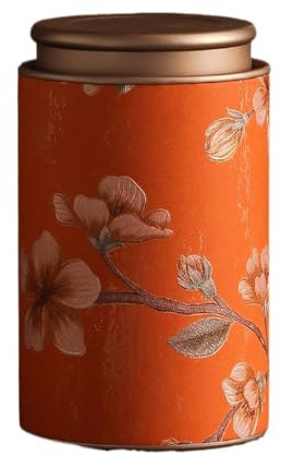 Boîte à thé vide, pot de rangement élégant en fer-blanc métallique vintage pour café, herbes, bonbons, chocolat, sucre, épices (Orange-L)
