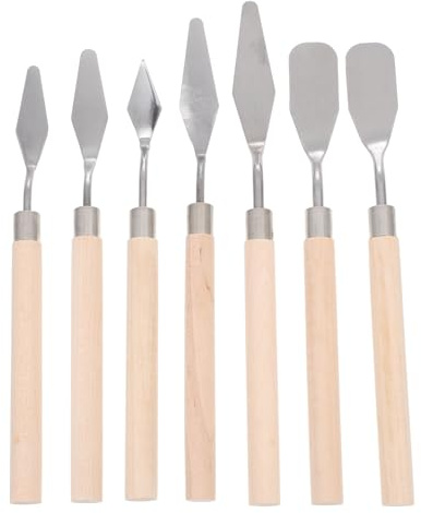 Gadpiparty Spatole per Pittura Manico in Legno Beige in Acciaio Inossidabile Set 7 Pezzi Strumenti per Mescolare e Spalmare, per Pittura Artistica e Tessile