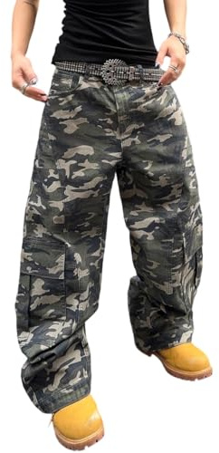 DFGIGT Men's Irregular Sutures Y2k Hip Hop Baggy Jeans Wide Leg Denim Pants Casual Loose Fit Trousers Streetwear Jinco 2000s Extreme Motion Relaxed Skater Skateboard Camouflage,L10 Camo,X-Large