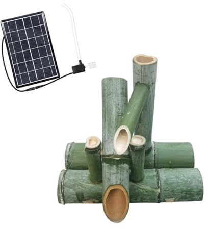LXJBBD Fontaine solaire avec pompe et panneau solaire - Décoration de jardin zen en bambou pour l'intérieur et l'extérieur