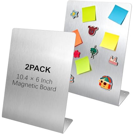 2 Pcs Magnetic Bulletin Board with Stand Metal Tabletop Memo Board Magnet Menu Easel Board Stainless Steel Display Stand for Office Home Kitchen School 10.4 x 6 in