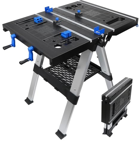 Folding Work Table, LAZYLAND 1PC 32 W x 25 D x 32 H Easy Setup Portable Folding Worktable & Sawhorse with 2pcs Quick Clamps, 2pcs Clamping Dogs for Garage/Woodworking/Construction/DIY