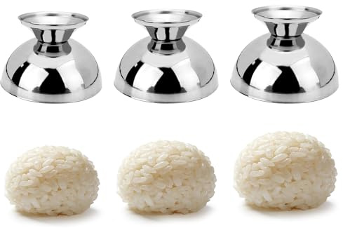 3 Pcs Stainless Steel Rice Press Mold Set, 2-in-1 Rice Shaper and Serving Bowl for Fried Rice, Rice Balls, Dessert and Ice Cream, 3 Sizes Decorative Dish for Restaurant, Reusable Kitchen Gadget