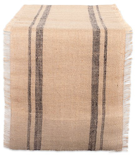 DII Jute Burlap Collection Kitchen Tabletop, Table Runner, 14x72, Double Border Gray