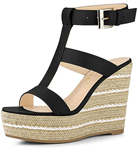 Allegra K dam Espadrille Strappy plattform kilar sandaler