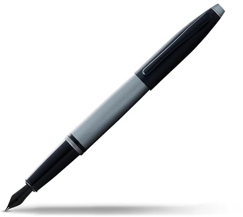 CROSS Calais Matte Grey F Nib Fountain Pen with Black Ink Cartridge and Premium Gift Box