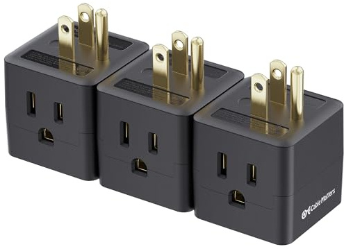 [ETL Listed] Cable Matters 3-Pack 3 Outlet Wall Adapter (Grounded Cube Tap, Outlet Splitter, 3 Way Plug Adapter, 3-Prong Power Splitter), Black