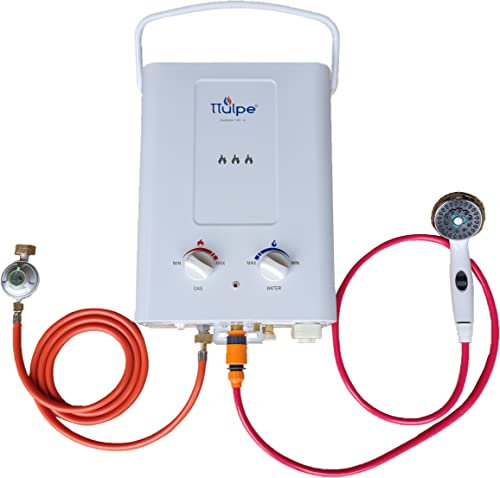 TTulpe Outdoor HD-6 P50 weiß, Tragbarer Propangas-Durchlauferhitzer für den Außenbereich, niedrige NOx