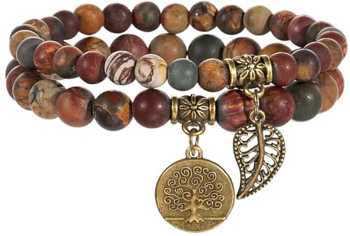 Farfume Pulseras de Chakra para Mujer Cristales Naturales Pulseras Dobles