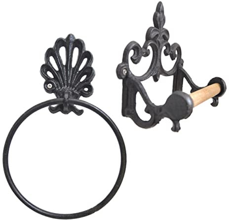 Veemoon 2pcs Retro Wrought Iron Towel Hanging and Tissue Rack Space-saving Bathroom Accessories Elegant Round Design for Storage Home and Bathroom