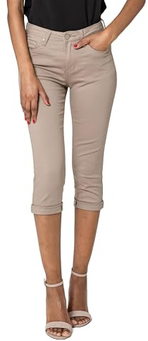 Nina Carter P230, pantaloni Capri Skinny Fit, jeans a vita alta, estivi, Tortora (P230-18), L szczupły
