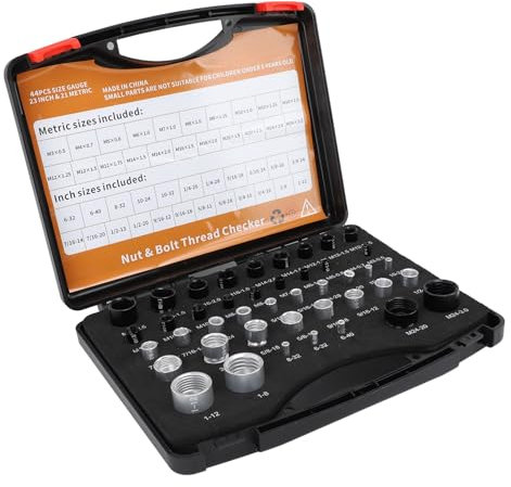 44 Pezzi Misuratore Dimensione Bullone e Misuratore Filettatura Dado e Bullone Set di Verifica Filettatura Metrica e Pollici Misuratore Identificatore Bullone e Dado Cassetta