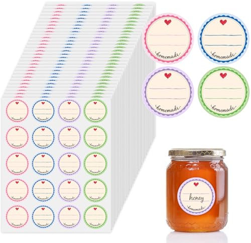 Willingood 600 Stück Marmeladen Etiketten Selbstklebend, 4 Farbe Dekorative Sticker, Ø38 mm Aufkleber Marmeladenglas zum Beschriften von Einmach-Gläsern, Gewürzetiketten, Rund, Ablösbar, Homemade