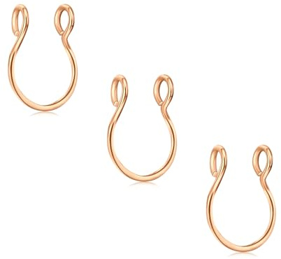 D.Bella 3Pcs Fake Nose Rings 20G 8mm Chirurgenstahl Rose Gold Faux Lip Septum Nase Ringe Hoop Set Clip On Piercing Körperschmuck für Frauen Männer