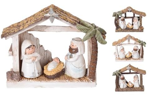 Carousel Home Mini Christmas Nativity Scene | Traditional Nativity Set with Baby Jesus, Mary & Joseph | Christmas Stable Ornament Resin Nativity Set with Figures - Design Varies One Supplied