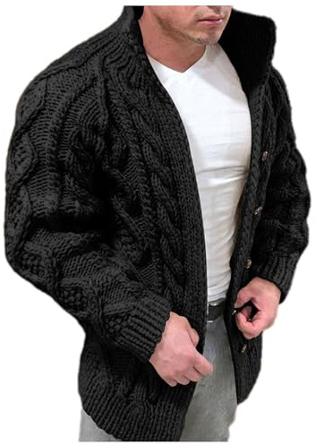 Trachten Jacke, Cardigan Herren Lang, Herrenstrickjacken Knopfleiste Strickpullover Hochgeschlossen Warm Trachtenjanker Gestrickt Klobig Übergangsjacke Schlichter Solid Sweater Freizeit Langarm