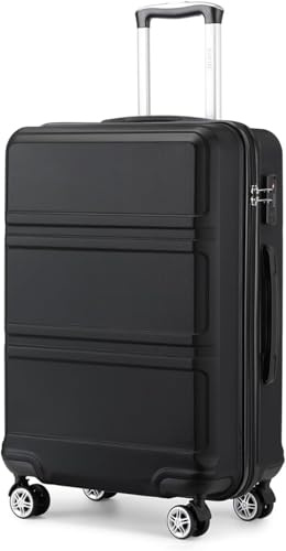 Kono Maleta Mediana con Material ABS Maletas de Viaje Medianas con Cerradura TSA y 4 Ruedas（M,Negro）