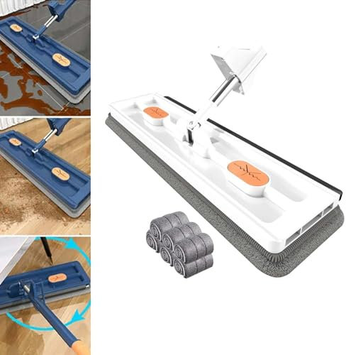 Mopa plana grande para el hogar, absorbente, una fregona limpia para suelos de madera, herramienta de fregona perezosa viene con seis mopas NHr242 (blanco, talla única)