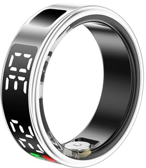 Smart Ring mit LED-Anzeige, Smart Ring Fitness-Tracker, IP68 Wasserdichter Fitness- und Schlaf-Tracker für Damen und Herren mit Ladehülle, APP für für Android, Silber