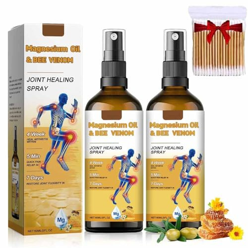 2 piezas Spray de magnesio para las articulaciones, spray para las articulaciones con aceite de magnesio y veneno de abeja,calmante para y huesos