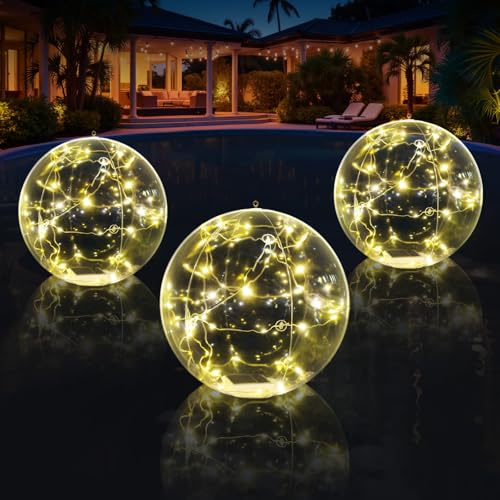 Askyli Luces solares flotantes para piscina, IP68, impermeables, flotantes, luces solares flotantes, encendido/apagado automático, luces solares inflables de 38 cm, bolas solares inflables para