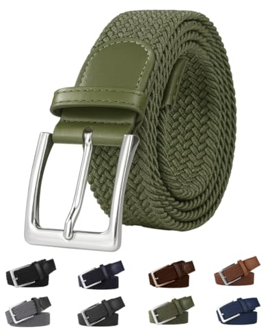 Suyamir Cintura Uomo Elastica Intrecciata con Fibbia in Metallo – Cintura Regolabile Senza Fori in Tessuto Flessibile, per Jeans, Pantaloni, Lavoro e Casual (Verde, 110)