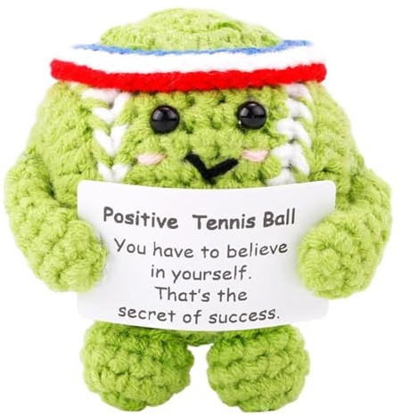 AICHUANG Positive Tennis Ball, Handmade Crochet Motivational Tennis Doll with Inspirational Card for Unique Sports Decor for Sports Lover Spirit Parties