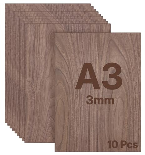 WISYOK Lot de 10 plaques de contreplaqué en noyer 3 mm A3, découpe sur mesure, plaques de bois pour le bricolage, contreplaqué pour découpe laser, scie à chantourner, modélisme, pyrogravure, routeur