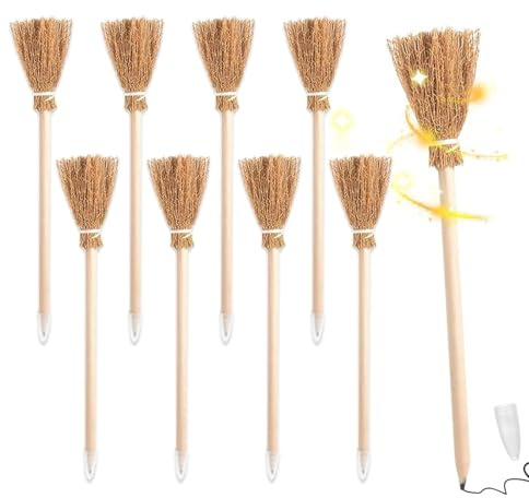 Caelura 8 Stück Hexenbesen Holzbleistifte, Holzbleistift Besenstiel, Hexenbesen Kinder Bleistift, Bleistifte Kinder Mitgebsel, Hexen Besen Bleistift für Partysgeschenk, Halloween Hexen Zubehör