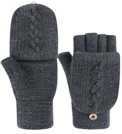 SHENGG Vinterullstickad män Jacquard Fingerless Körhandske Unisex Sport Elastisk Tjock Varm Vante(Dark Gray)