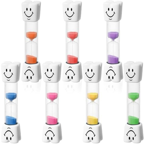 BAHME 7 Pcs Relojes de Arena con Sonrisas para Niños, Temporizador de 3 Minutos para Cepillado Dental, Cocina, Juegos y Oficina, Seguro y Multifuncional, Ideal para Educación del Tiempo
