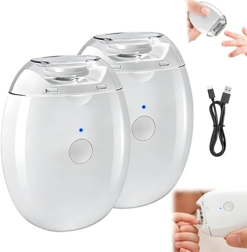 Universal Automatic Fingernail Grinder for Seniors, 360° Silent Auto Fingernail Cutter and Polishing Trimmer, Electric Nail Clippers with LED Light & 3 Speeds(2PCS)