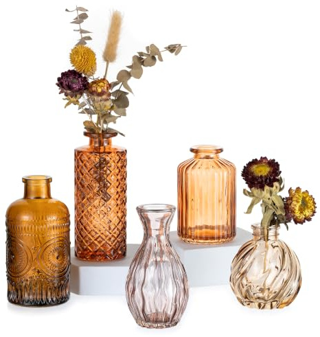 Hewory Petit Vase Deco Table: 5 Vintage Ambre Mini Vase pour Automne Decoration