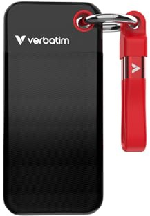 Verbatim Pocket SSD 256 GB extern SSD USB 3.2 Gen2 1000 MB/s svart röd | Extern hårddisk upp till 1000 MB/s läsning och skrivning, USB-C kabel och skyddsfodral för PC, Mac, konsol, smartphone