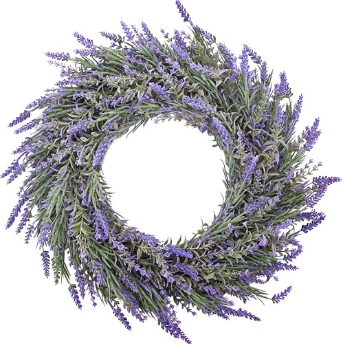DDHS Lavendel-Kränze für Haustür, 45,7 cm, künstliche Bauernhaus-Kränze für Wand, Fenster, Party, Hochzeit, Dekoration, drinnen und draußen, Frühling, Sommer, Herbst, Hellviolett